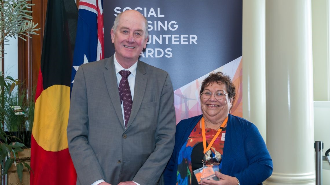 Minister for Housing Richard Wynne and Judith Jackson, winner of the Frances Penington Award 2019
